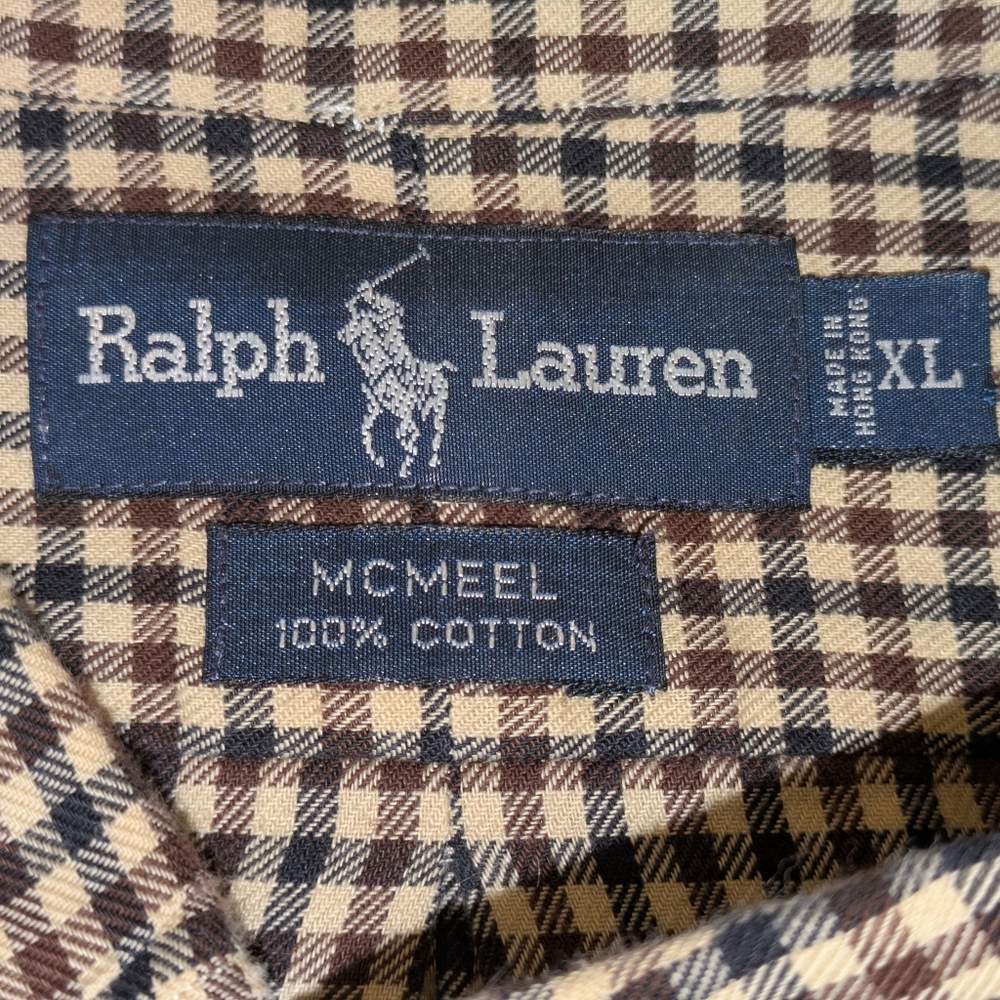 Ralph Lauren Blake McMeel Plaid Button Down Shirt Black Tan Cotton Classic Fit